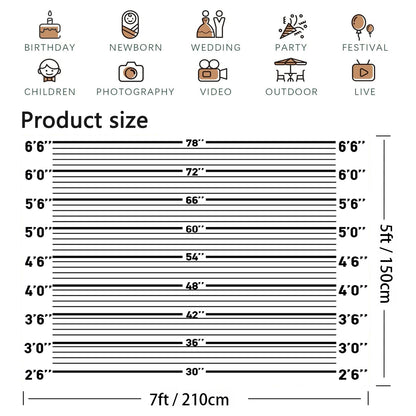 Celchvens Mugshot Backdrop for Party Decorations, 7x5ft Police Lineup Banner Suspect Height Background, Funny Crime Scene Party Background for Adults Birthday, Halloween, Cosplay, Jail Theme