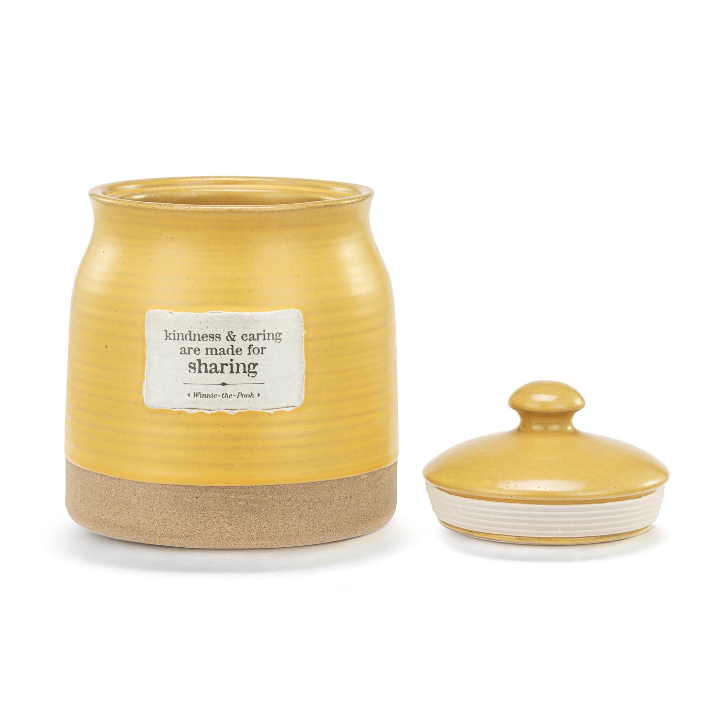 DEMDACO Winnie-the-Pooh Yellow Stoneware Kindness Honey Pot - Honey Pot Cookie Jar - Countertop Snack Jar - Simple Color Palette - Hand-Thrown Feel - Raw Clay-Like Bottom - Whimsical Design