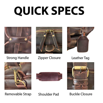Leather Duffle Bags for Men - 21 Inch Full Grain Leather travel bag, leather overnight bag, Mens Leather Bag, Carry On Leather Weekender Bag, Airplane Leather Luggage Duffel Gym Bag