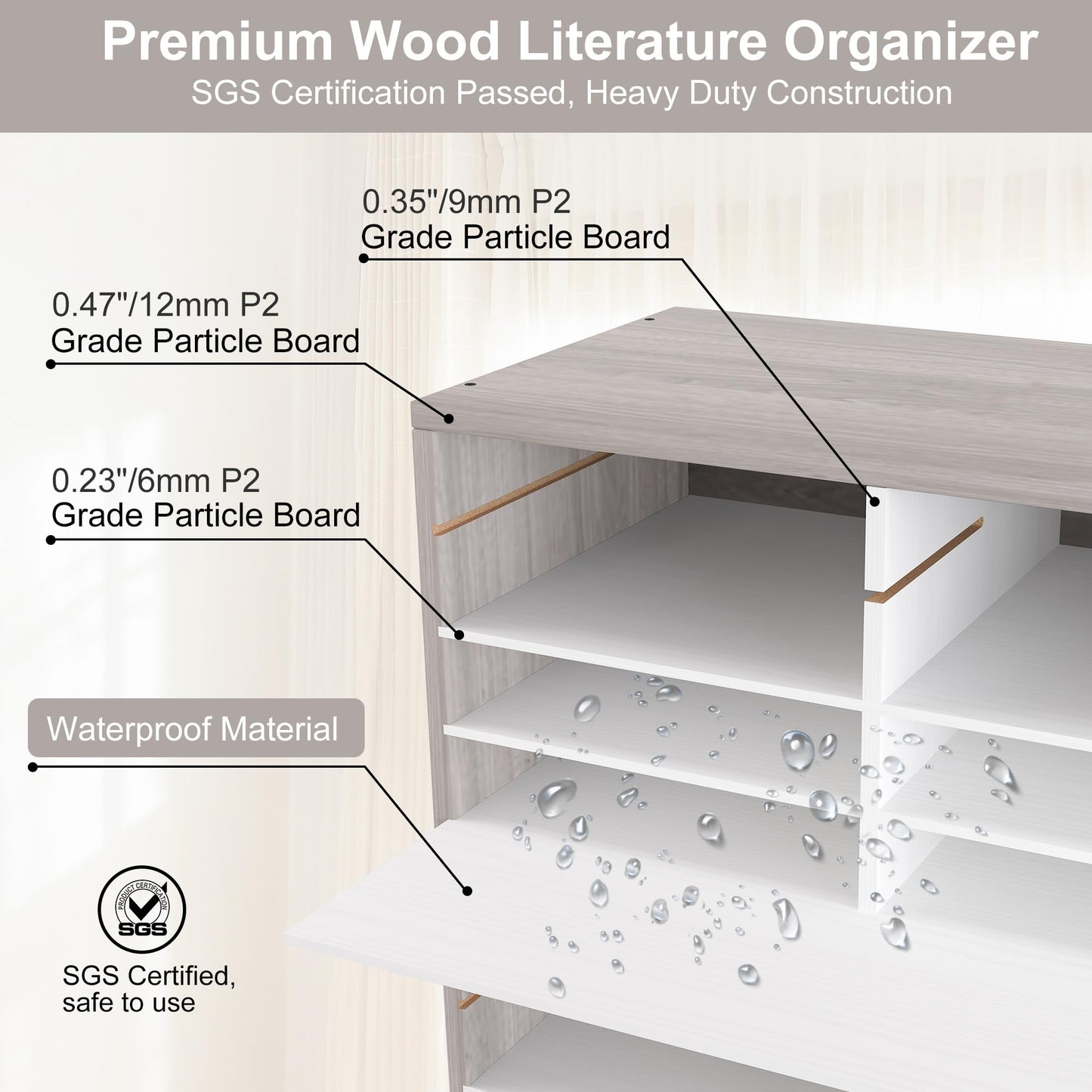 EasyPAG Wooden Literature Organizer with Adjustable Shelves, 36 Compartments Office Paper Organizer Storage 18000 Sheets Letter Size Paper, Student Mailbox for Classroom, Retro Gray/White