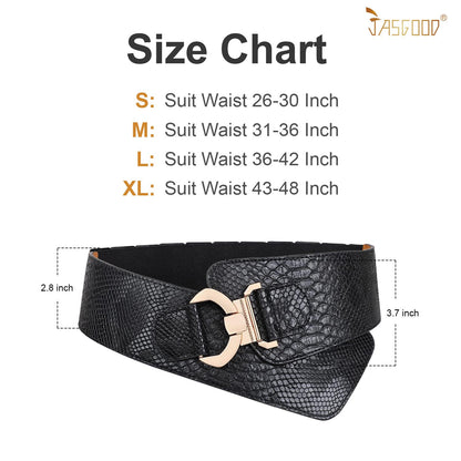 JASGOOD Women's Wide Elastic Stretch Adjustable Waist Belt Fashion Snake Pattern (Suit Waist 36-42 Inch, Black)