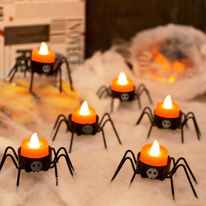 FORUP 6 Pack Metal Spider Tea Light Candle Holders, Halloween Candle Holder, Halloween Home Table Decoration, Black