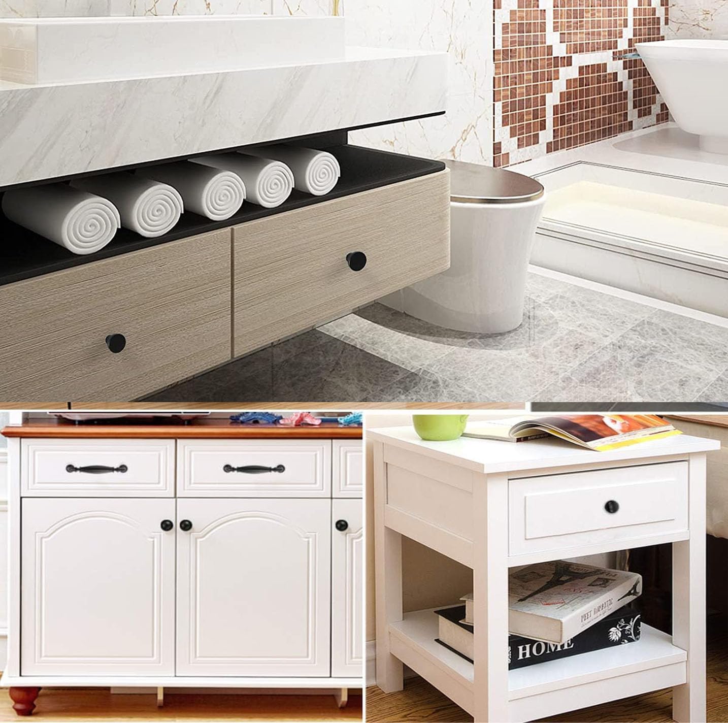 OctinPris 10x Matt Black Cabinet Hardware Round Mushroom Knob Drawer Handles 30mm/1.18" for Kitchen Cupboard Furniture Chest Door Dresser Bathroom