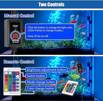 LED Aquarium Light with IP68 Waterproof and Memory Function Submersible Fish Tank Light with Remote and 16 Colors 19 Inches Brightness Adjustable Underwater Light Bar for Fish Tank Aquarium