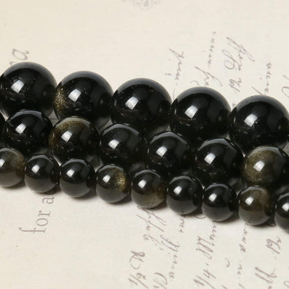 60pcs 6mm Natural Stone Beads Gold Obsidian Beads Energy Crystal Power Gemstone for Jewelry Making, DIY Bracelet Necklace