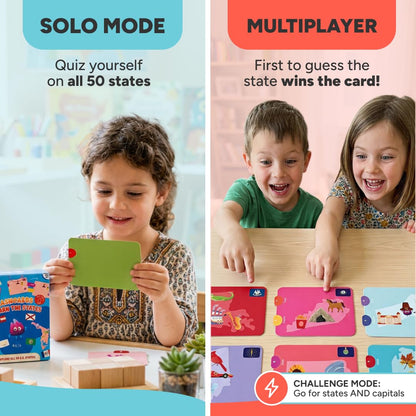 Kidrox Flashcards: Learn the 50 U.S. States – Pull-Tab Geography Game for Kids Ages 6+ | State Maps, Flags & Capitals | Includes U.S. Map Poster
