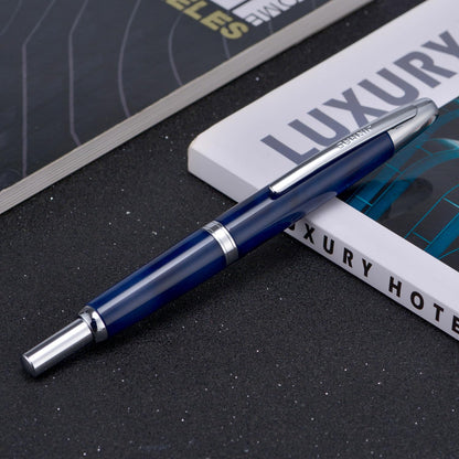 Jinhao 10 Press Fountain Pen with Box, Glacier Blue Retractable Extra Fine Nib with Ink Converter Set (Silver Clip)