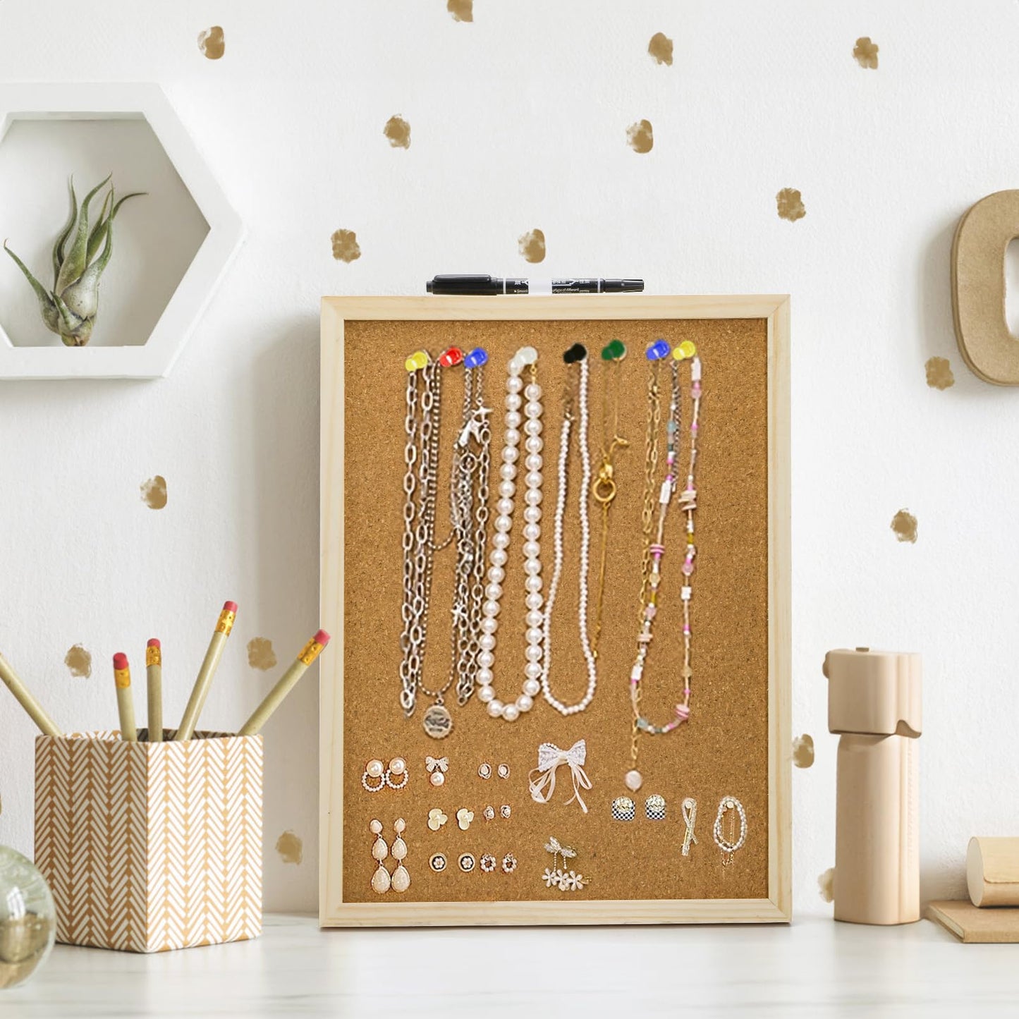 Lyellfe 4 Pack Cork Bulletin Boards, 15.7 x 12 Inch Thick Cork Tiles with Frame Push Pin Hanging Rope, Double Side Rectangle Message Notice Board for Office School Home Decor