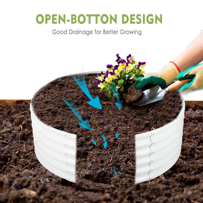 FORTUNO 2 Pcs 17" Tall 4 Ft Round Raised Garden Bed Box Galvanized Metal Outdoor High Flower Bed Steel Patio Ground Planter for Planting Vegetables and Herbs, White