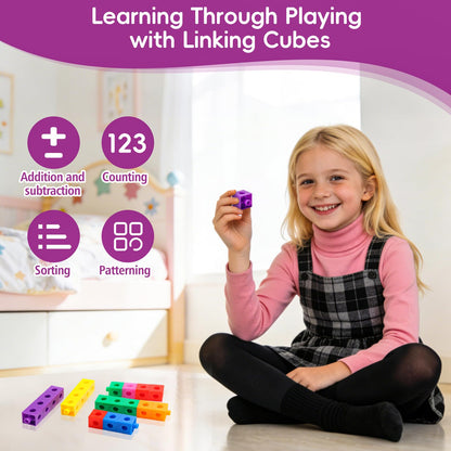 HSDAV 100 Pcs Math Linking Cubes - 10 Colors Connecting Counting Snap Blocks, Math Manipulatives for Early Math & Construction, Educational Toy for Preschool, Kindergarten, Homeschool