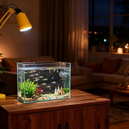 Tlence 2.7 Gallon Glass Fish Tank, Small Betta Fish Aquarium, Ultra Clear Rectangular Glass Bowl for Shrimp, Mini Desktop Aquatic Planting Cube for Goldfish Snails, Easy to Clean