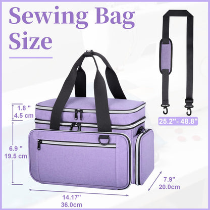 Anitor Large Sewing Supplies Organizer, Double Layer Sewing Storage Organizer with Two Detachable Dividers, Travel Sewing Bag Organizer with Shoulder Strap for Accessories, Pale Purple, (Bag Only)