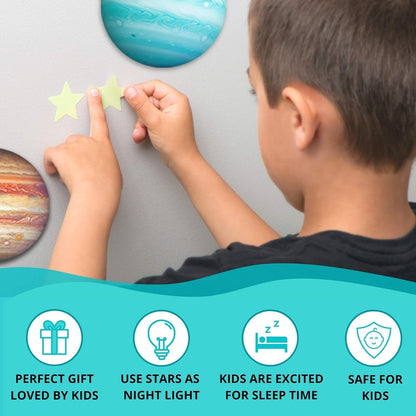 LUMOSX Glow in the Dark Stars and Planets - 534 pcs with Constellation E-Book | Solar System Wall Decal, Planet Wall Decals, Space Wall Stickers, and Space Wall Decals for Kids Room Decor (Blue)