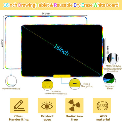 16 Inch 2-in-1 LCD Writing Tablet for Kids with Magnetic Whiteboard Back,Double-Sided Drawing & Learning Board, Reusable Doodle Pad for Toddlers,Educational Toy for Travel & Preschool