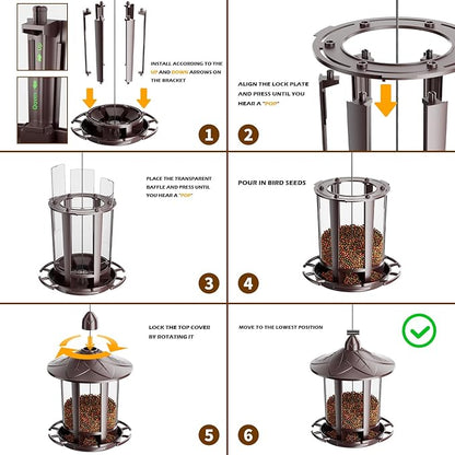 Birdream Bird Feeders for Outdoor Hanging, Assembly Required, 1-Min Easy Setup, Charming Castle Design, Attracting Cardinals Chickadees Goldfinches & Sparrows - Brown