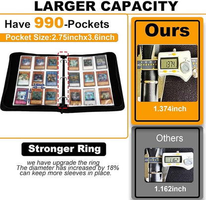 990 Large Capacity Card Binder For Yugioh trade Cards,9-Pocket Card Holder with 55 Sleeves Folder Compatible with Yu-Gi-Oh Cards.
