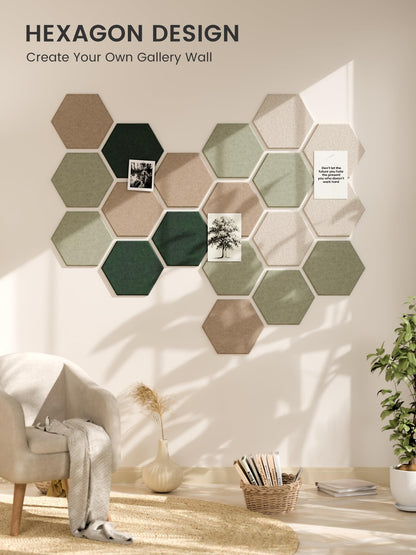 Fluxynara Hexagon Cork Board Alternative for Walls Decor-8-Pack Felt Bulletin Board Tiles,with 30 Pushpins,50 Adhesive Tabs for Office,Classrooms & Home Pin Board Felt Board-Nordic Moss