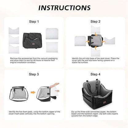 JOEJOY Dog Car Seats for Small Medium Dogs, Wipe Clean Waterproof Detachable PU Leather Cover, Thickened 2 inch Memory Foam Pet Car Seat with Safety Belt and Storage Pockets(No Cushion)