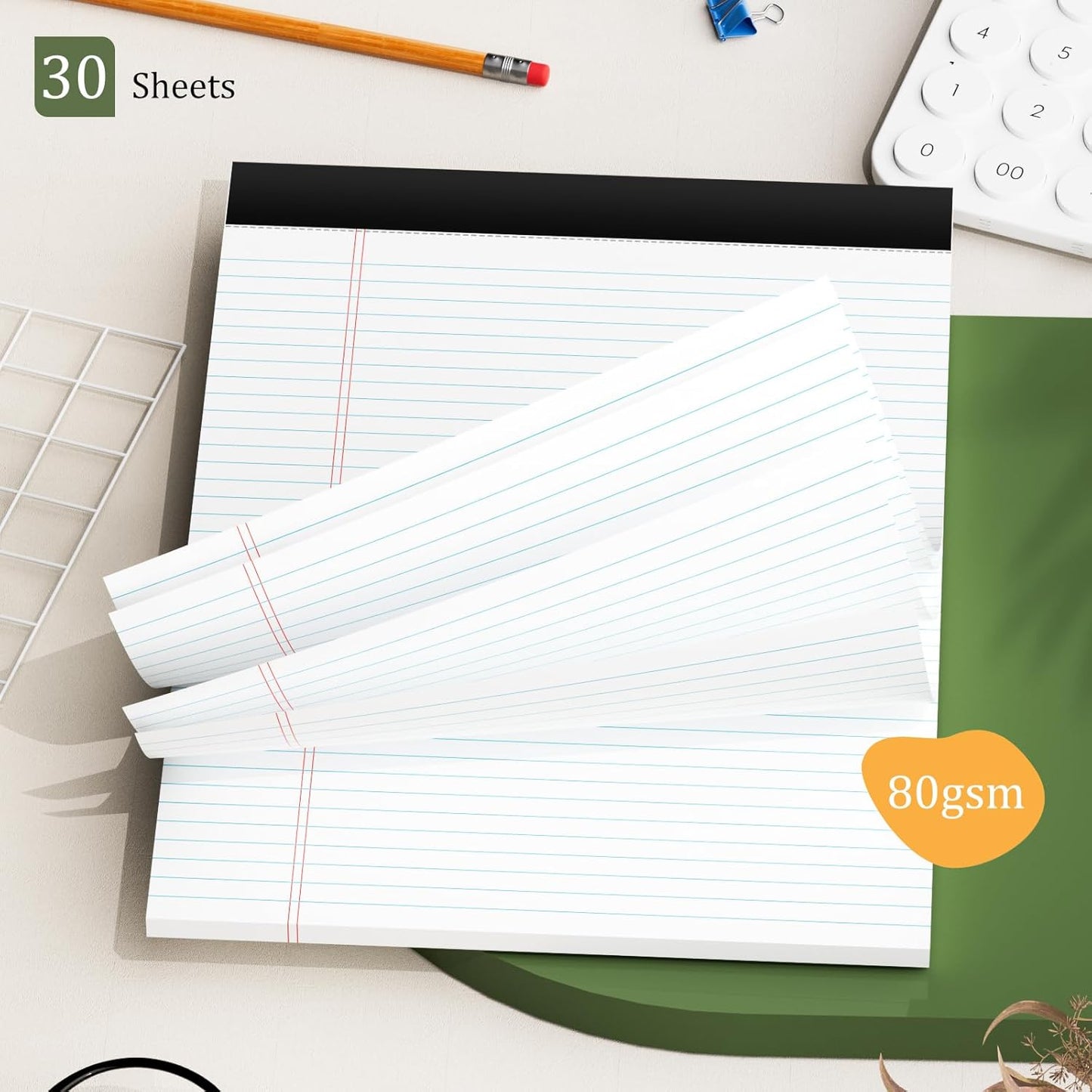 2 Pack of Legal Pads 8.5 x 11 College Ruled Writing Pads 8.5" x 11.75" Notepad 30 Sheets per Note Pads Notebook Study Back 8x11 Pads of Paper