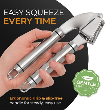 ORBLUE Garlic Press Stainless Steel - Premium Professional Grade Garlic Mincer, Crusher & Peeler Set - Easy Clean, Dishwasher Safe & Rust-proof