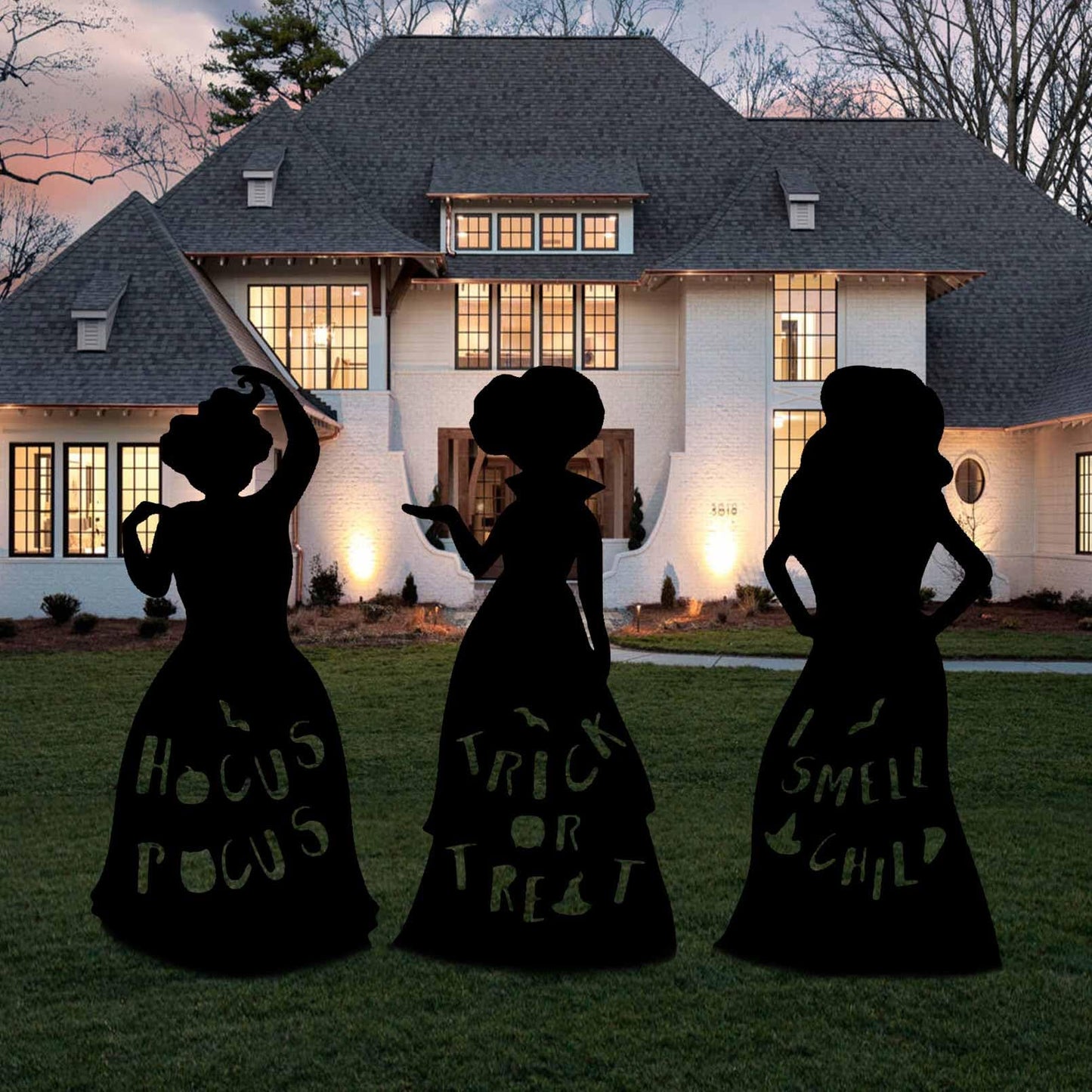 3Pcs Witch Silhouette Yard Signs Hocus Pocus Halloween Decorations Halloween Yard Decoration Sign with H-Stakes for Yard Lawn Garden Outdoor Decor