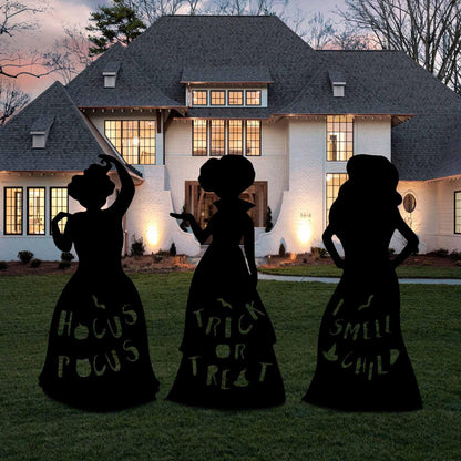 3Pcs Witch Silhouette Yard Signs Hocus Pocus Halloween Decorations Halloween Yard Decoration Sign with H-Stakes for Yard Lawn Garden Outdoor Decor