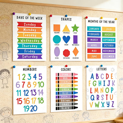 Educational Preschool Learning Posters,Alphabet ABC Posters for Toddlers Classroom Playroom Wall Art Decor,Counting Chart for Kindergarten,Pre K Learning Poster for Toddlers 1-3 Homeschool Supplies