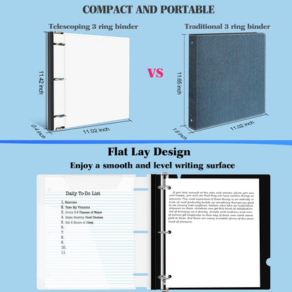 INFUN 1 Inch Telescoping 3 Ring Binder - 6PCS, Flexible Round Binder with Customizable Front Cover and Clear Catalog Pocket, 1Inch Rings, 225 Sheet Capacity-White