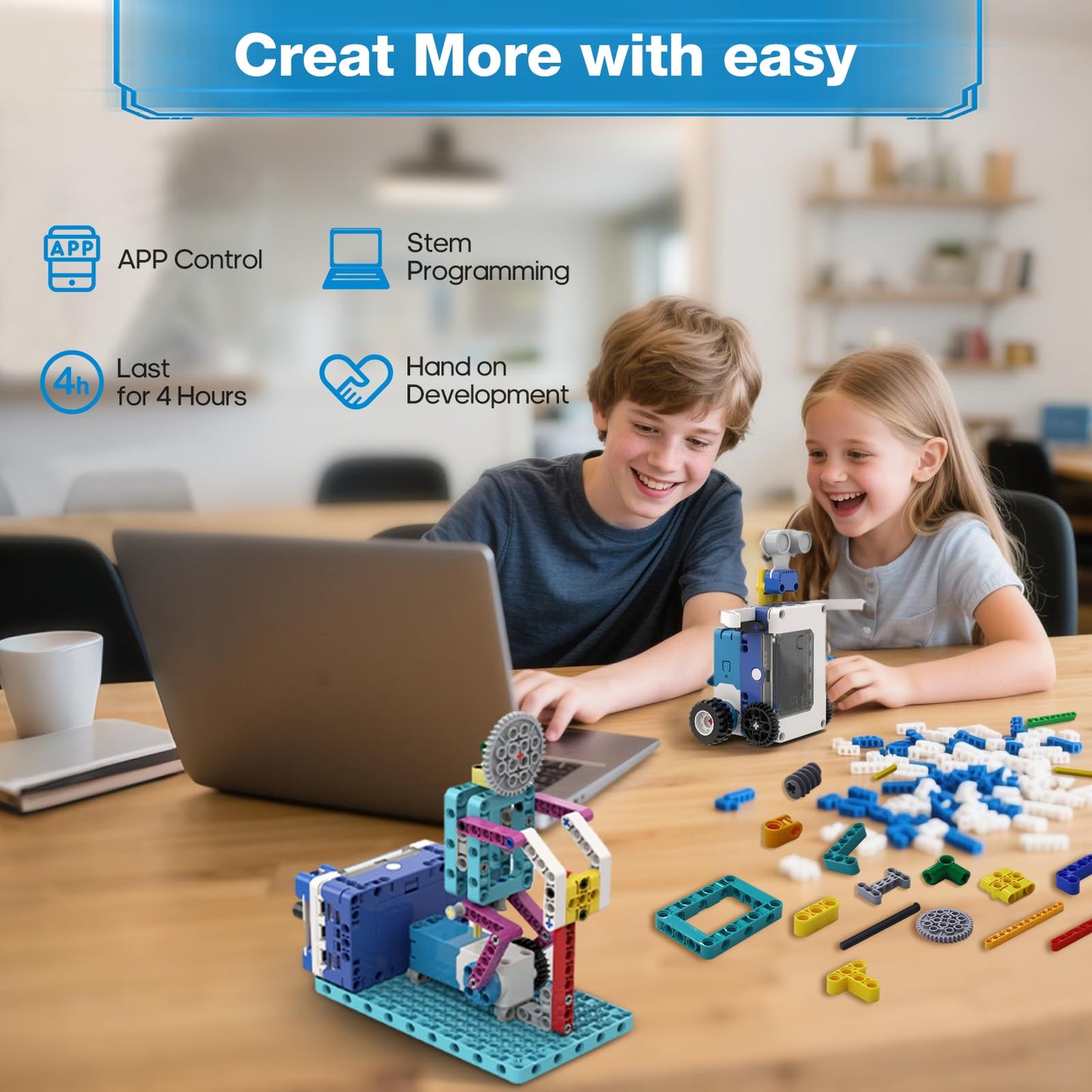 ICreateRobot Coding Robot Kit, 10-in-1 BBC Micro:bit Robotics Invertor Kit, Educational Stem Robot Building Kit with APP Control Learn to MakeCode, MicroPython, and Scratch for Age 9+ Girls Boys