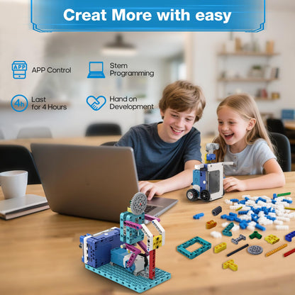 ICreateRobot Coding Robot Kit, 10-in-1 BBC Micro:bit Robotics Invertor Kit, Educational Stem Robot Building Kit with APP Control Learn to MakeCode, MicroPython, and Scratch for Age 9+ Girls Boys