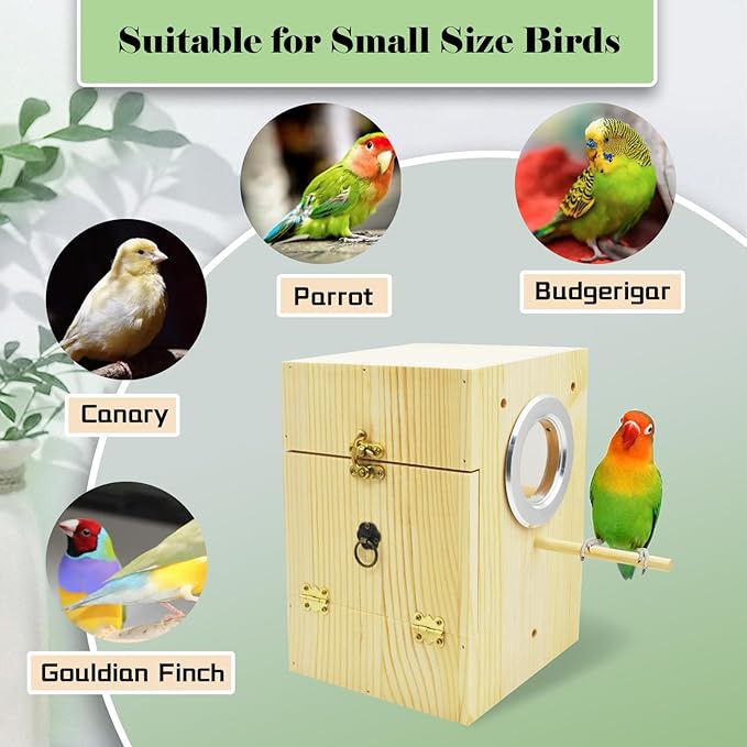 Vertical Parakeet Nesting Box,Transparent Bird Nesting Box Natural Wood Parakeet House for Cage Clear Acrylic Budgie Breeding Nest for Lovebird,Cockatiel,Parrot,Budgie,Conure,Finch