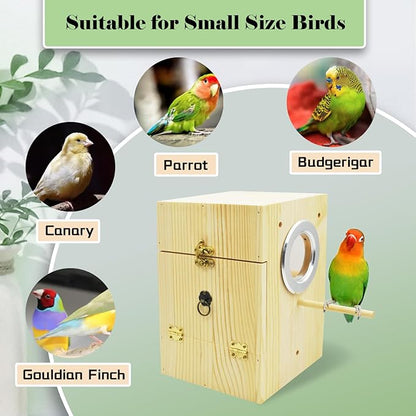 Vertical Parakeet Nesting Box,Transparent Bird Nesting Box Natural Wood Parakeet House for Cage Clear Acrylic Budgie Breeding Nest for Lovebird,Cockatiel,Parrot,Budgie,Conure,Finch