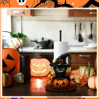 MorningRo Halloween Black Cat Paper Towel Holder Metal Halloween Kitchen Decor Accessories Farmhouse Pumpkin Paper Towel Stand for Countertops Bathroom Cat Pumpkin Gifts