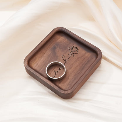 SOITIS Walnut Wooden Ring Tray Wedding Ring Dish Engagement Jewelry Dish for Couples Gift for Anniversary Christmas Birthday-Square