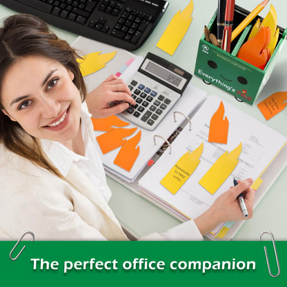 PUNICA Dumpster Fire Pencil Holder with 100 Pcs Flame Note Cards, Funny Office Desk Accessories Decor, Great Gifts for Coworkers Teacher - Green (Already Assembled)