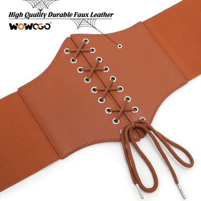 WOWOGO Corset Belt for Women Lace Up Elastic Leather Waist Corset Tied Waspie Belt for Renaissance Pirate Halloween Costume