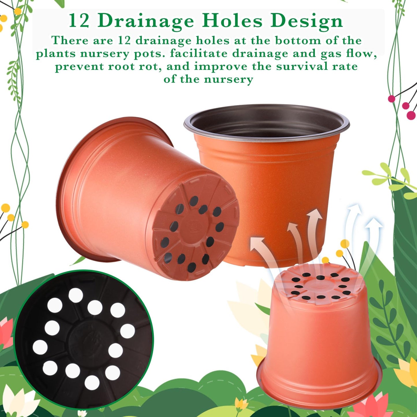 Hushee 1500 Pcs 4 Inch Plastic Plants Nursery Pots Bulk Seed Starting Pots with Drainage Holes Plastic Flower Planting Container Indoor Outdoor for Succulent Transplanting Supplies (Classic)