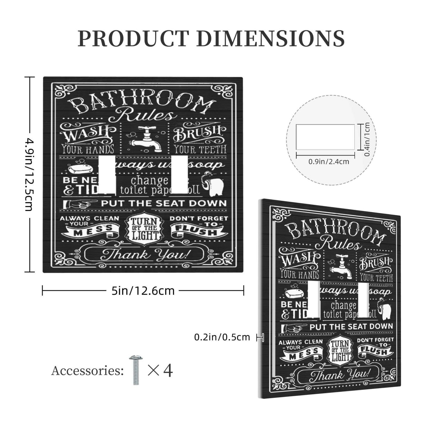 Family Funny Bathroom Rule Decorative Double Toggle Outlet Switch Wall Plate Home Western Bath Tub Toilet Washroom Inspirational Quote 2-Gang Light Switch Cover Electrical Receptacle Face Plate Cover