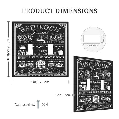 Family Funny Bathroom Rule Decorative Double Toggle Outlet Switch Wall Plate Home Western Bath Tub Toilet Washroom Inspirational Quote 2-Gang Light Switch Cover Electrical Receptacle Face Plate Cover