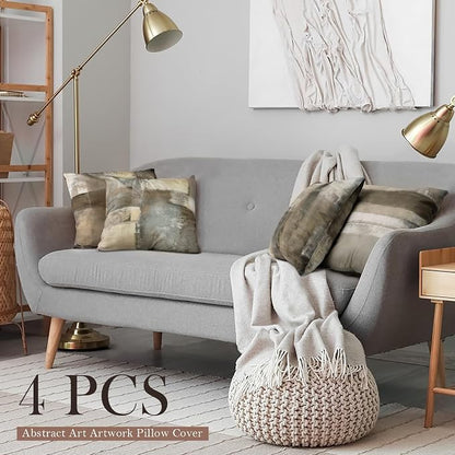 Brown Tan and Gray Throw Pillow Covers,Set of 4 16X16 Inch Taupe Modern Art Abstract Painting Home Decor Couch Pillow Covers Neutral Decorative for Sofa Bedroom Living Room
