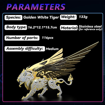 3D Metal Puzzles for Adults,3D Metal Model Kits Mechanical Golden White Tiger,Steel 3D Puzzles Stainless Steel Ornaments for Adults Home Decor Art Craft Gifts Toys.