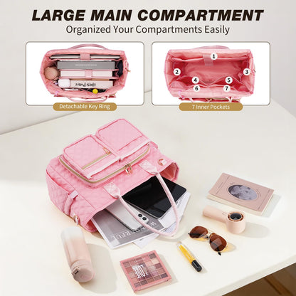 KOPKOFT Large Bible Cover Case for Women, Quilted Church Tote Bag with Shoulder Strap, Bible Study Supplies Journaling Kit Bible Accessories, Christmas Christian Gift for Women (Pink)