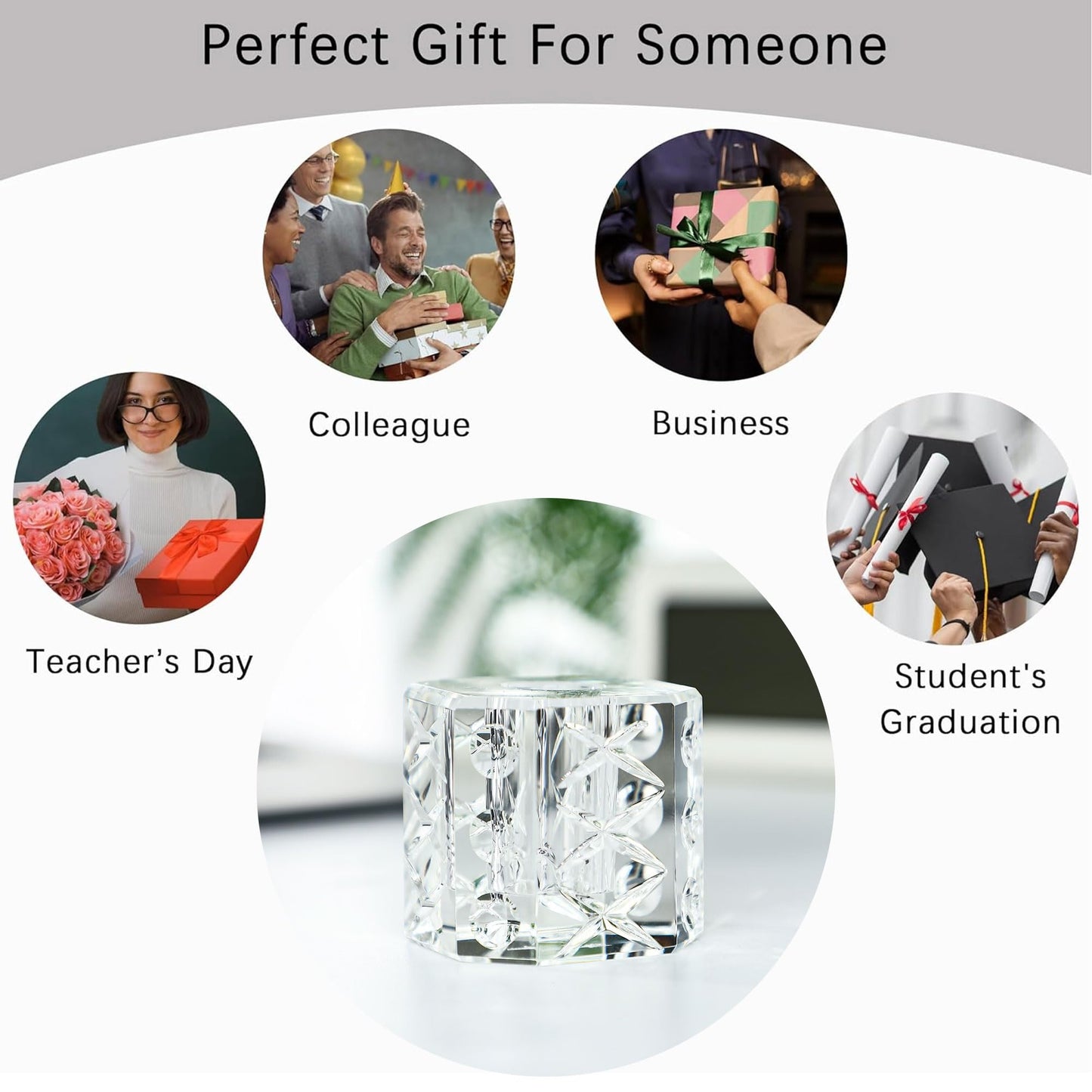 QFkris Fancy Crystal Single Pen Holder for Desk, Glass Fountain Pen Stand, 2.2" Feather Pencil Holder for Office Desktop Decoration, Gift for Man Woman Students Teachers Father Boyfriend