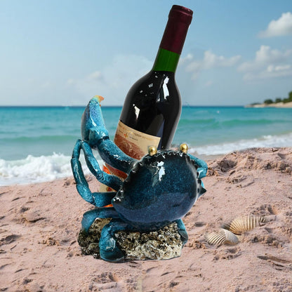 Juliahestia Modern Crab Wine Bottle Holder Countertop Coastal Beach Themed Home Decor Nautical Rack for Kitchen Living Room Bedroom Office Decorations - Gift for Ocean Lovers