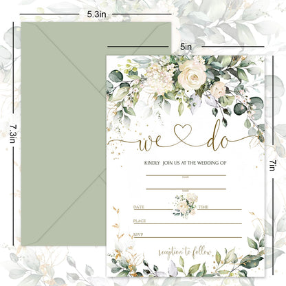 Whaline 25 Sets Greenery Floral Wedding Invitation with Envelopes Stickers Eucalyptus Leaves Fill in Blank Invites Cards for Bridal Shower, 5 x 7 Inch