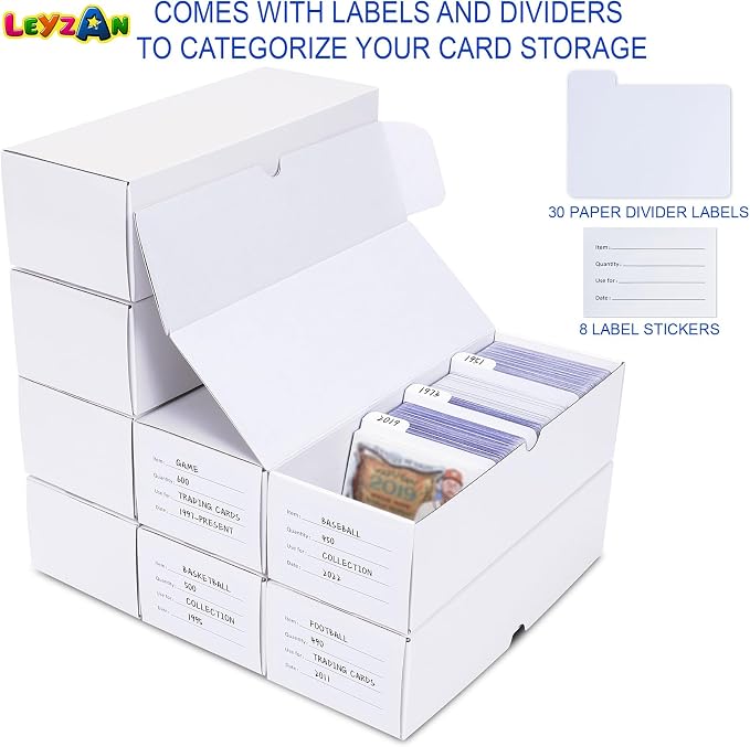 Trading-Card Storage Box, 8-Pack • 600 Count Corrugated Cardboard Storage with dividers & labels for TCG/Magic/Mtg storage and Collection, 10.4 INCH Horizontal