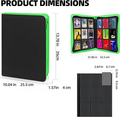 Premium Trading Card Storage Album,9 Pocket 40 Side Pages, 360 Cards,Black Zipper Binder for Collectible Games, Sports Card Organization&Protection (Black)