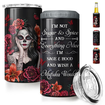 SANDJEST Sugar Skull Tumbler Sugar And Spice 4 in 1 12oz Tumbler Can Cooler Coozie Skinny Stainless Steel Tumbler Gift for Women Girl Friends Christmas Birthday Halloween