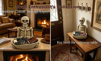 Skull Decor-Halloween Candy Bowl Dish Large for Home Office Desk Decorations,Key Bowl for Entryway Table,Skull Candy Tray Holder Snack with Hand,Skulls Serving Bowl Desk Decor (H 9.1")