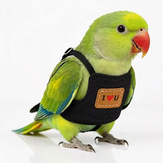 2-Pack， Adjustable Bird Harness & 78.7" Leash Set, Anti-Bite Nylon Flying Rope for Outdoor Training, for XS Small Parrots, Mini Macaw, Scarlet, Keck & Similar Sized Birds (Black, s)